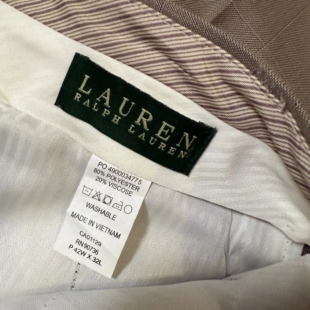 Lauren Ralph Lauren Mens 42x32 Taupe Brown Glen Plaid Dress Pants Flat Front